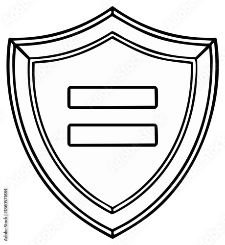 Shield with Equals Sign Symbol, Line Art Icon Representing Equality and Protection