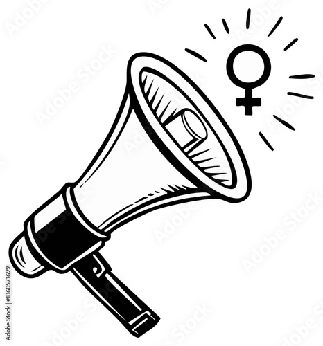 Megaphone amplifying female symbol for empowerment and women's rights advocacy