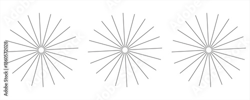 Radial circle lines. Circular radiating lines geometric element. Sun star rays symbol. Abstract geometric shapes. Design element. Vector illustration isolated on white background.