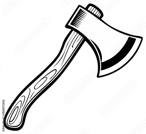 Woodcutting tool axe in wood and metal for felling trees and camping in illustration art style with white space shows power and capability.