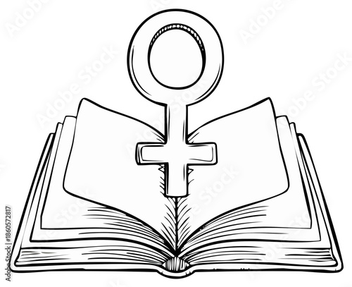 Open Book with Female Symbol Revealing Women's Studies and Knowledge