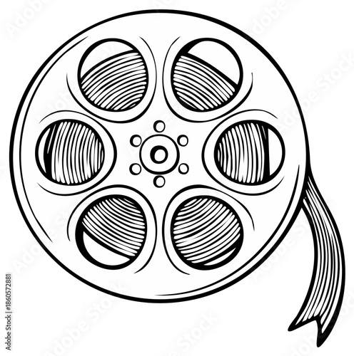 Vintage Movie Film Reel: Classic Cinema Roll with Strips, Artistic Hand Drawn Illustration