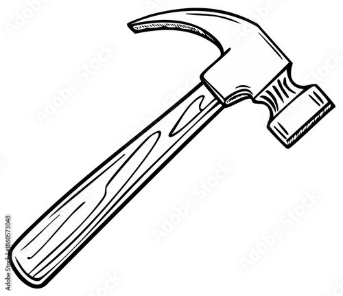 Classic Claw Hammer with Wooden Handle Isolated on White