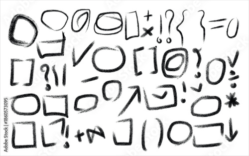 A collection of various symbols and characters in a handwritten style