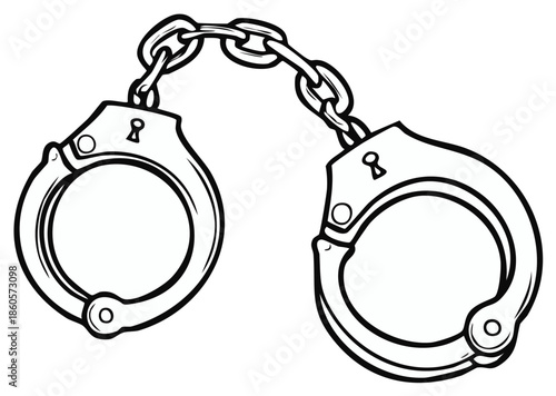 Drawing of Metal Handcuffs Connected by Chain Security Equipment
