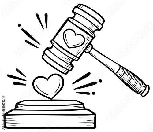Judge's Gavel Striking a Heart Symbol Illustrating Justice or Love Auction