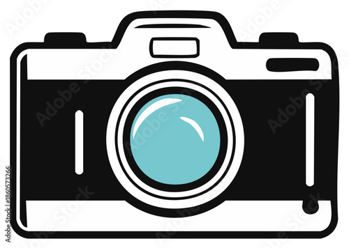 Minimalist Retro Camera Icon Simple Line Art Object Isolated