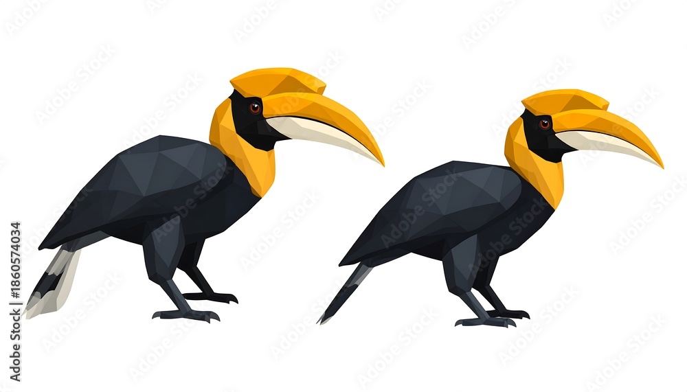 Fototapeta premium Illustration of Two Hornbills on White Background.