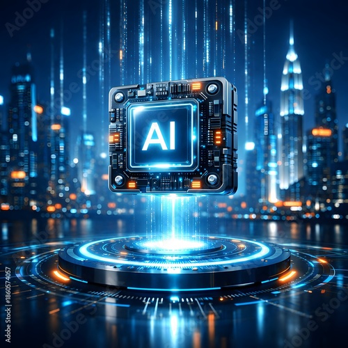 Futuristic AI Agent Chip Powering Smart City Technology