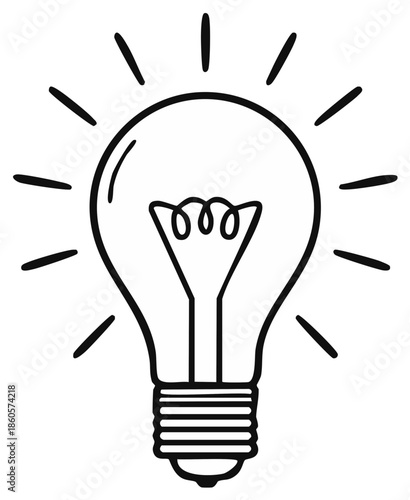 Doodle of a glowing incandescent light bulb symbolizing ideas and inspiration