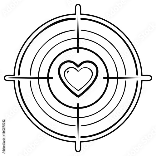 Heart symbol in a crosshair target graphic representing focus on love or relationships