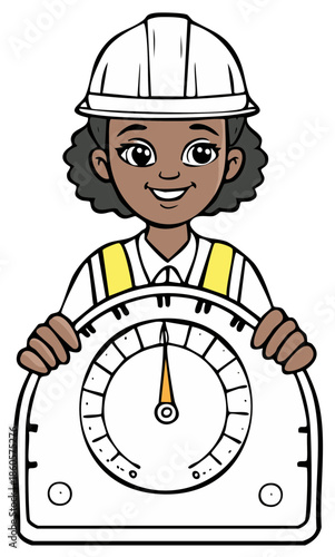 Illustration of an Engineer Holding a Gauge; Construction, Safety, Measurement, Woman