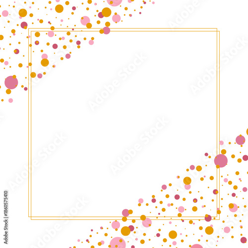 Elegant frame with pink and gold confetti. Isolated on white. Vector illustration.