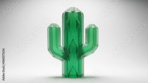Abstract green crystal cactus on a clean white background, symbolizing resilience and growth.