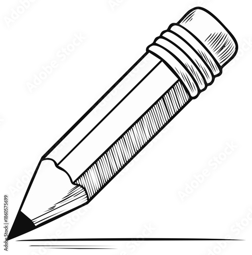 Hand Drawn Sketch of a Graphite Pencil with a Sharpened Tip and Eraser