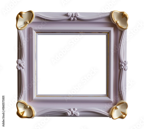 A lavender children's frame with a metallic gold border. The frame is cut out and placed on a transparent background, ideal for presenting photos or artwork