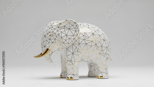 Elegant white elephant figurine with geometric pattern and gold accents