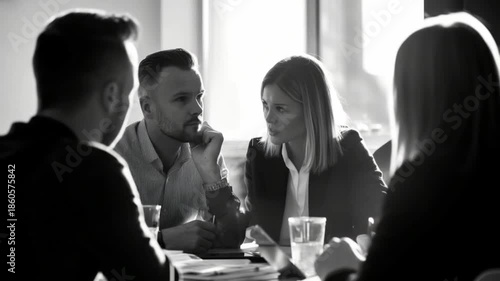 Dynamic teamwork in action. A group collaborates intensely over a project. Engaging discussions foster creativity and innovative ideas. Generative AI