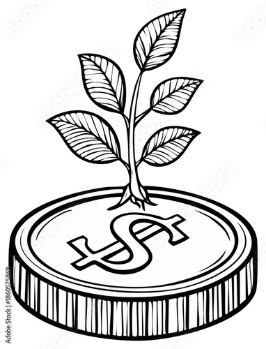 Money growing into a plant, a symbol of investment and financial growth