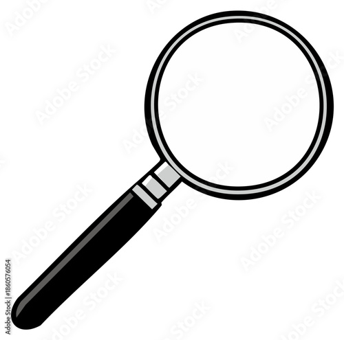 Simple Illustration of a Black Handled Magnifying Glass with Silver Rim