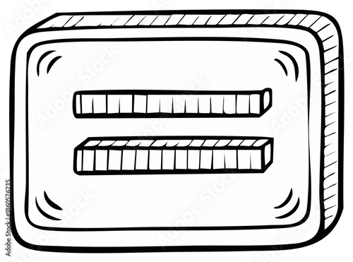 Hand drawn equal sign symbol in a simple rectangle outline