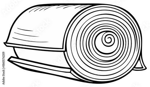 Rolled fabric, sketch style illustration, monochrome drawing, artistic textile design