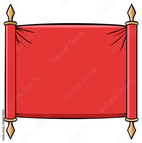 Elegant red scroll with golden finials, unfurled for your text or design, historical document template