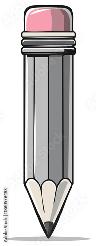 Simple cartoon illustration of a sharpened graphite pencil with a pink eraser