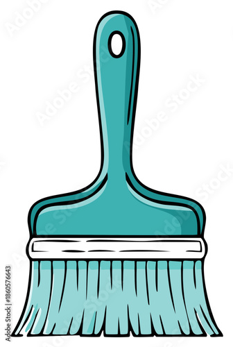 Cartoon illustration of a teal paint brush with a white border and a hole in the handle.