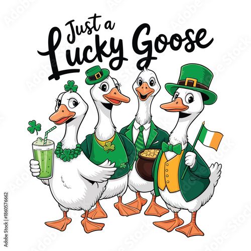 Just a Lucky Goose Funny St Patrick’s Day Geese Wearing Green Illustration