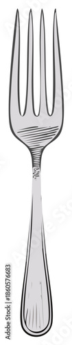 Silver Fork Illustration Sketch Style Utensil for Dining Design Silverware