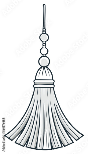 Elegant hanging decorative tassel with beads vector illustration