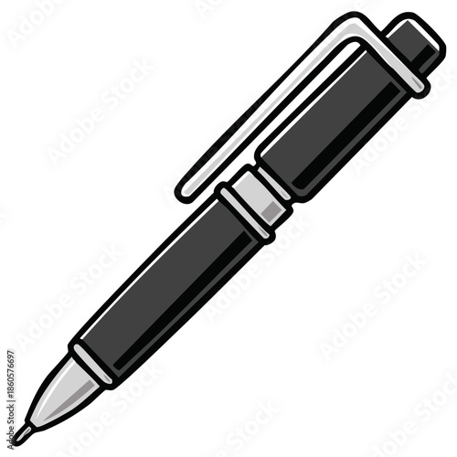 Classic black and silver writing pen illustration for school, office, and business documents