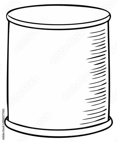 Illustration of an empty metal tin can with top and bottom, vector drawing of a can isolated. food preservation container.
