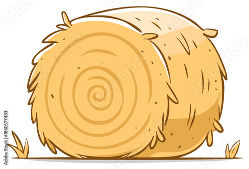 Cartoon Hay Bale Vector Illustration, Rolled Straw, Agriculture Harvest Icon