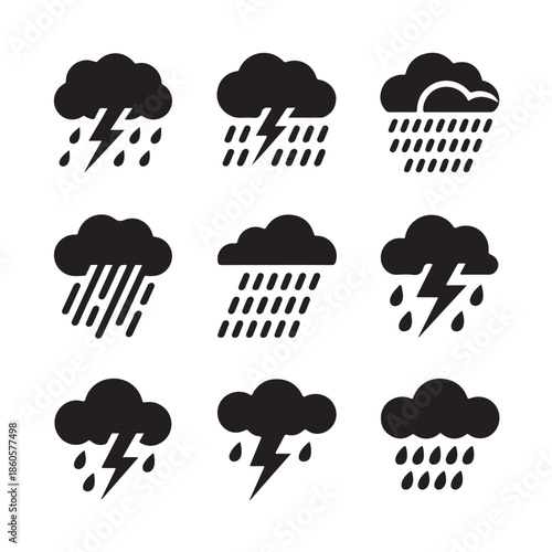 Set of Different Rainy Cloud Icons on Transparent Background Vector Illustration Weather Forecast Rain Illustration Storm Sign Pattern Design