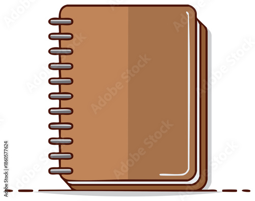 Brown Spiral Notebook with Thick Cover and Wire Binding on White Background