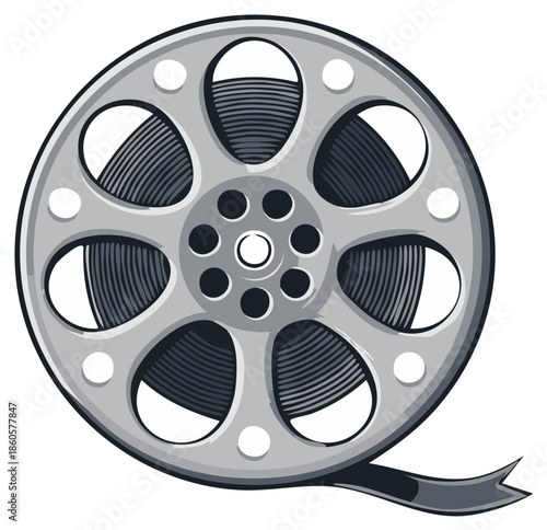 Film reel illustration, retro movie symbol, cinema industry icon