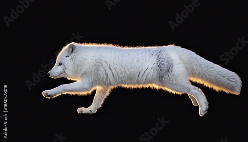 Arctic Fox Running with Golden Backlight on Black