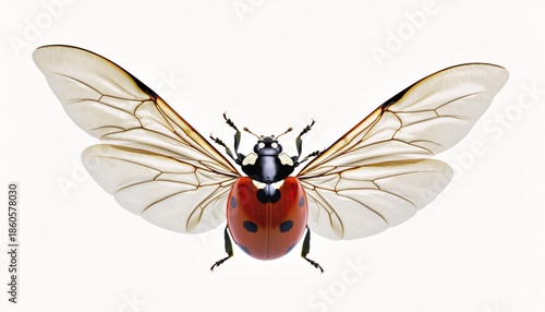 Detailed Macro View of a Ladybug with Wings Fully Spread