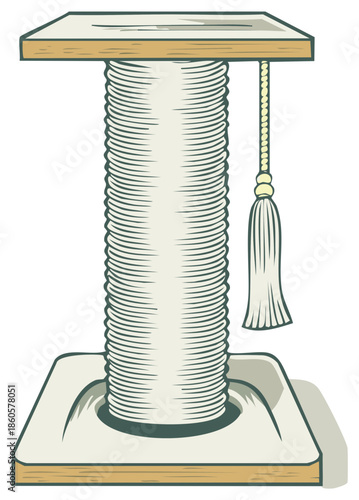 Simple Cat Scratching Post with Dangling Toy and Wooden Platform