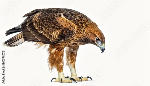 Majestic Buzzard or Hawk with Focused Gaze on White Background