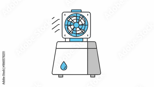 Compact personal air cooler fan with water droplet indicator and blue fan blades