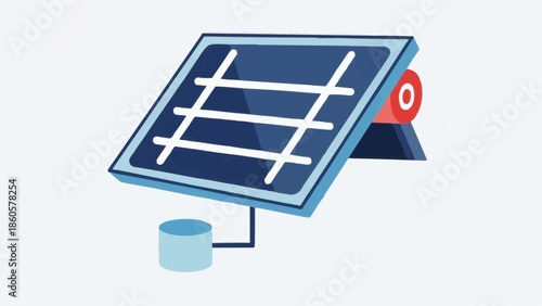 Digital Solar Power Unit Icon with Blue Panel and Red Accent, Suitable for Renewable Energy Concepts