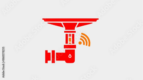 Iconic representation of a smart fire sprinkler system, featuring wireless connectivity for advanced building safety, automated emergency response, and modern IoT integration