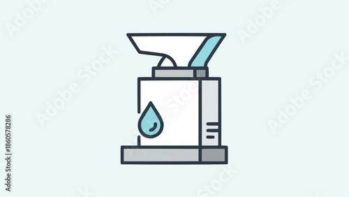 Abstract representation of a filtration system with a falling liquid drop, symbolizing purification and chemical processes