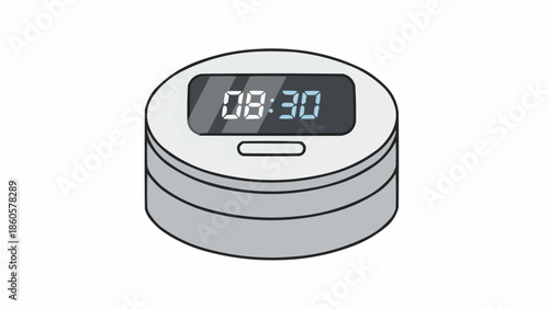 Modern digital alarm clock icon displaying morning time, a compact and sleek device for daily schedules and waking up, simple graphic illustration for technology concepts