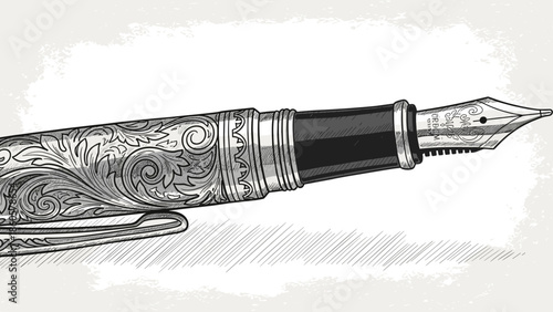 Close up of a decorative fountain pen for writing and creative concepts