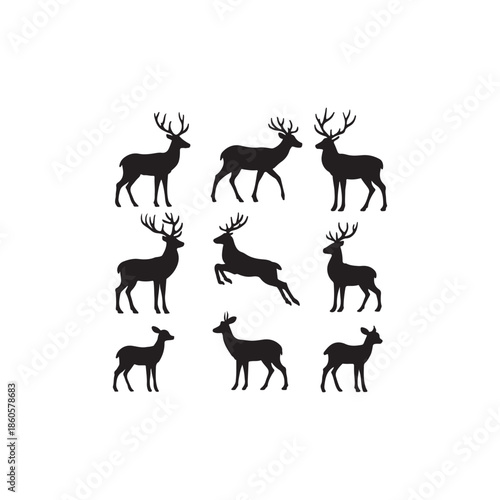 Elegant Reindeer Poses Silhouette Set