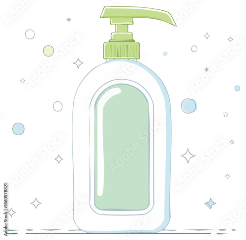 Hand sanitizer bottle with pump dispenser and sparkling bubbles